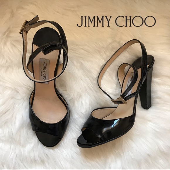 Jimmy Choo Shoes - Authentic JIMMY CHOO Logo Patent Leather Sandals